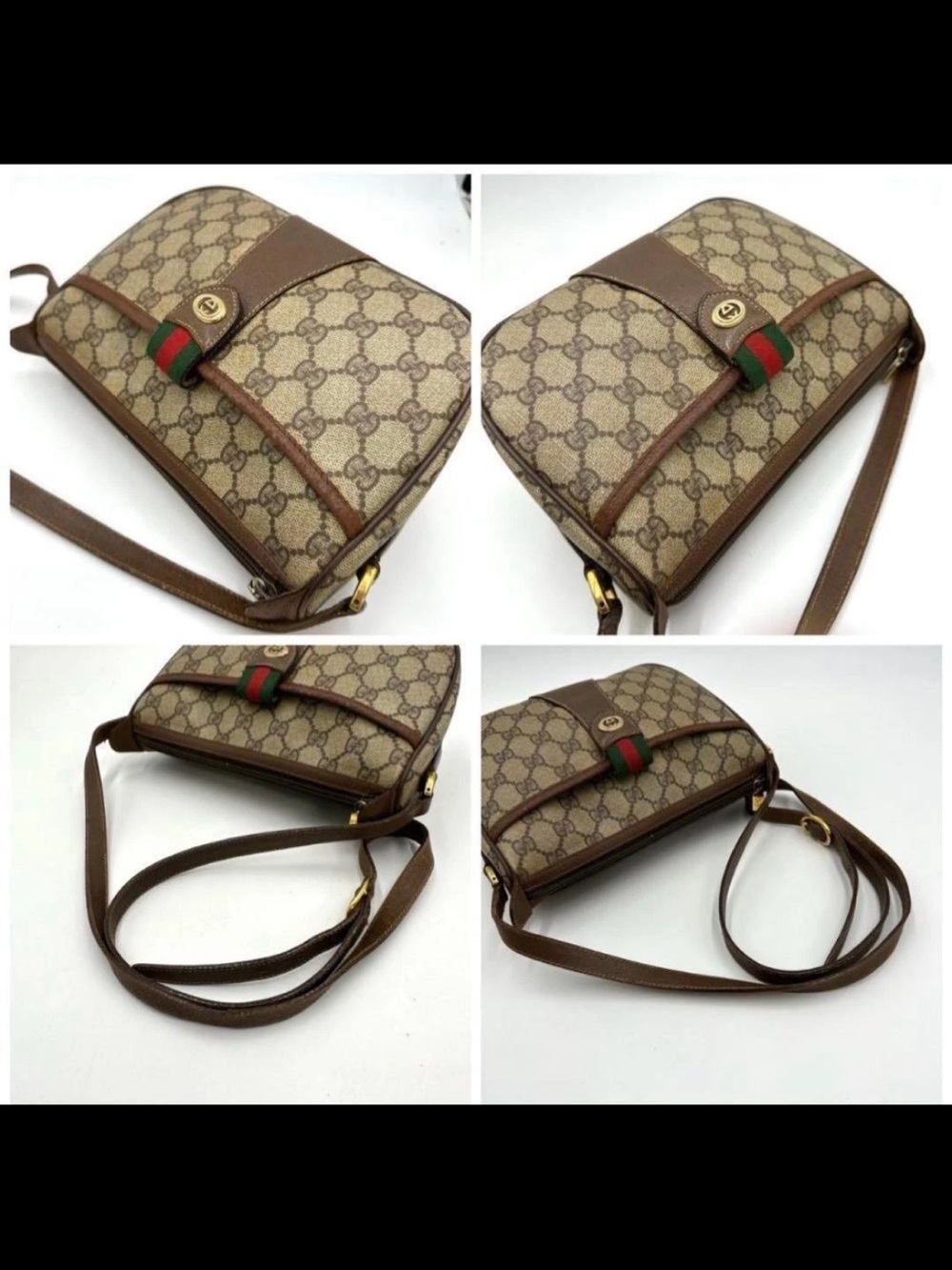 Gucci Beige GG Supreme Crossbody with Brown Leather and Web Stripe - Picture 5 of 8